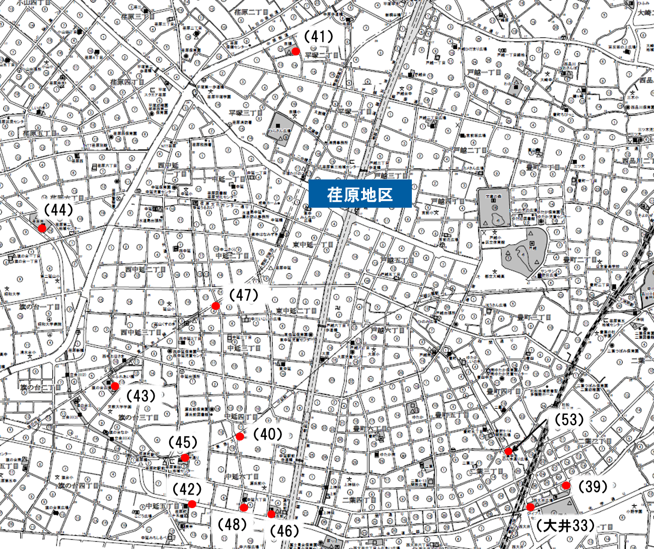 水防用土のう置場<広域>案内図(荏原地区)