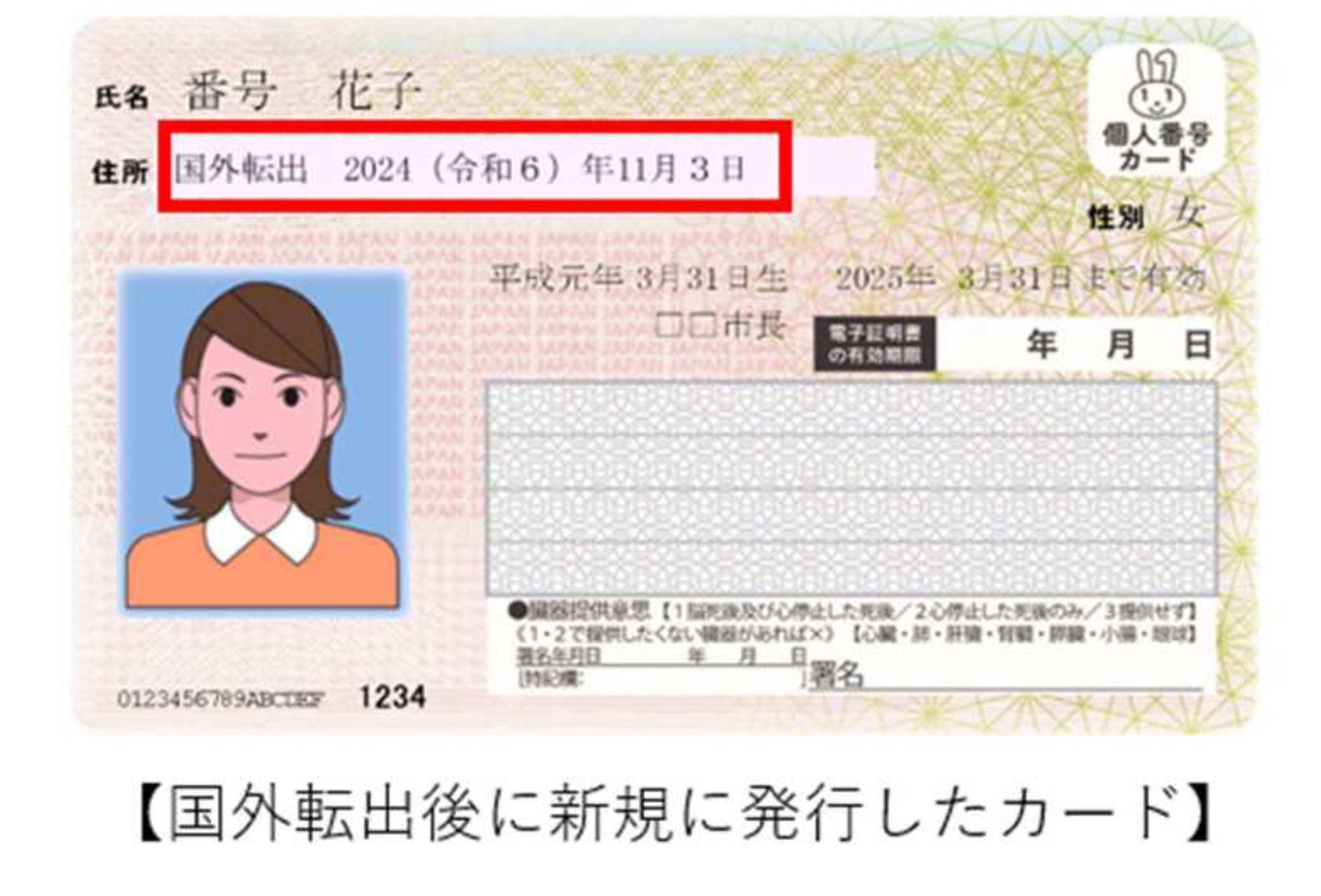 国外転出者向けマイナンバーカード見本